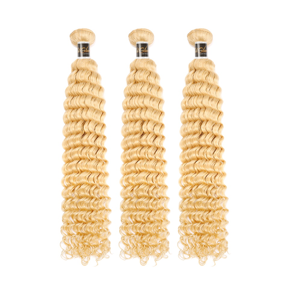 Uglam Honey Blonde #613 Color Deep Wave Bundles Deal